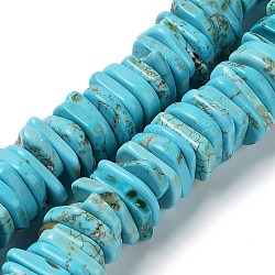 Perles de puce de howlite naturelle, teinte, pépites, turquoise, 11~31x10~25x1~5mm, Trou: 0.6mm, Environ 140 pcs/chapelet, 17.32 pouce (44 cm)