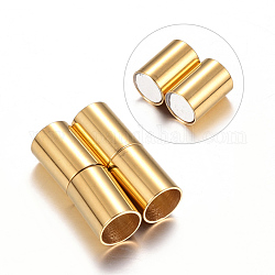 Smooth 304 Stainless Steel Magnetic Clasps with Glue-in Ends, Column, Golden, 20x7mm, Hole: 6mm