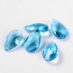 Pendentifs en verre de larme à facettes, bleu profond du ciel, 22x13x7mm, Trou: 1mm