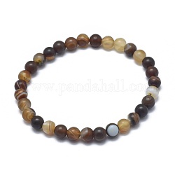 Bracelets extensibles en perles d'agate / agate rayée naturelle, ronde, 2 pouce ~ 2-1/8 pouces (5.2~5.5 cm), perle: 10 mm