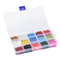 180g perles de rocaille en verre 15 couleurs, lustered, ronde, couleur mixte, 8/0, 3~4x2~3mm, Trou: 0.8~1mm, 12 g / couleur