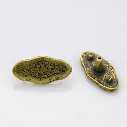 Tasti ovali stile tibetano scatto lega gioielli, nichel libero, bronzo antico, 19x9x6mm, knob: 2.5mm