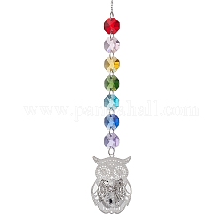 Ornements suspendus en perles octogonales en verre, charme en laiton pour la décoration extérieure de la maison, chouette, 290mm
