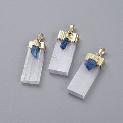 Natural Calcite Big Pendants, with Natural Kyanite and Brass Findings, Rectangle, Golden, 50~75x15~20x8~11mm, Hole: 7.5x5mm