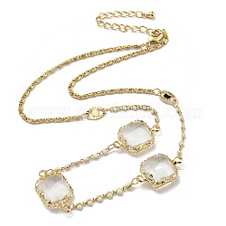 Colliers plastrons en perles de verre carrées à facettes, colliers chaîne en laiton, or, 15.75 pouce (40 cm)