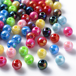 Perles acryliques opaques, de couleur plaquée ab , ronde, couleur mixte, 6x5mm, Trou: 1.8mm, environ 4400 pcs/500 g