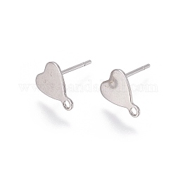 Accessoires de clous d'oreilles en acier inoxydable, avec boucle, cœur, couleur inoxydable, 10x8mm, trou: 1.5 mm, broches: 0.7 mm