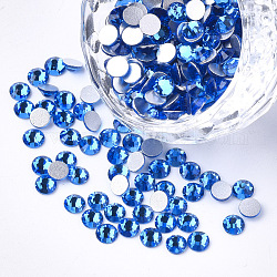 Cabujones de cristal rhinestone espalda plana, espalda plateada, medio redondo facetas, capri azul, ss12, 3~3.2x1.5 mm, aproximamente 1440 unidades / bolsa