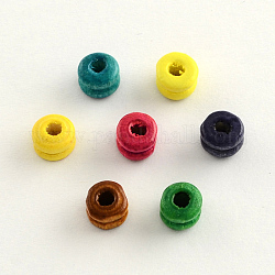 Dyed Column Wood Beads, Lead Free, Mixed Color, 6x5mm, Hole: 3mm, about 12000pcs/1000g