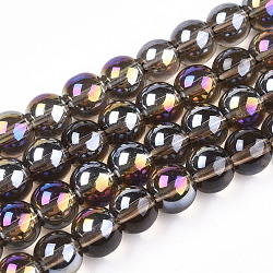 Chapelets de perles en verre transparent électrolytique, de couleur plaquée ab , ronde, grises , 6~6.5mm, Trou: 1.4mm, Environ 67~70 pcs/chapelet, 14.76 pouce ~ 15.16 pouces (37.5~38.5 cm)