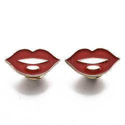 Alloy Brooches, Enamel Pin, with Brass Butterfly Clutches, Lip, Light Gold, Red, 11.5x22.5x2mm, Pin: 1mm