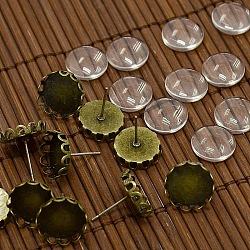 12x5~6 cabochons mm dôme de verre transparent et les accessoires oreille de goujon en laiton de bronze antiques pour boucles d'oreille bricolage, sans nickel, boucle d'oreille: 13 mm, pin: 0.6 mm, Plateau: 12 mm