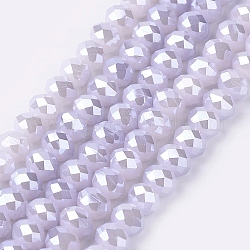 Electroplate Imitation Jade Glass Bead Strands, Full Rainbow Plated, Faceted, Rondelle, Medium Purple, 6x4mm, Hole: 1mm, about 87~90pcs/strand, 18.5 inch