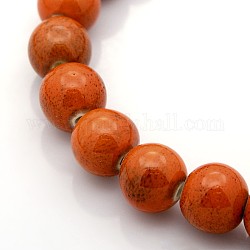 Fili di perline tonde ceramica fatto  mano , arancio rosso, 12~13mm, Foro: 2 mm, circa 30pcs/filo, 15.74 pollice