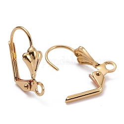Brass Leverback Earring Findings, with Loop, Long-Lasting Plated, Real 18K Gold Plated, 16x11x5.5mm, Hole: 2mm, Pin: 0.7mm