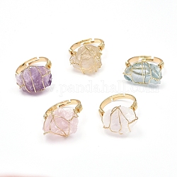 Nuggets Shape Natural Quartz Adjustable Finger Rings, with Brass Findings, Size 9, 19mm