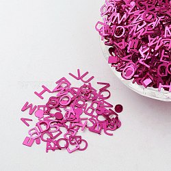 Accessori ornamentali paillette / paillettes in plastica, alfabeto, rosa intenso, 5.5x5.5~6x0.1mm