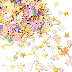 Рождественская тема пластиковые бусины с пайетками, золотой блеск, швейные украшения, дерево/звезда/снежинка, разноцветные, 9~18x10~14x0.2~0.3 мм, отверстие : 0.8~0.9 мм, Около 18000 шт / 500 г