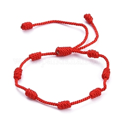 Bracelets porte-bonheur à 7 nœud, bracelets de perles tressées en nylon réglable, bracelets ficelle rouge, rouge, diamètre intérieur: 2 pouce ~ 2-5/8 pouces (5~6.8 cm)