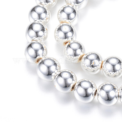 Chapelets de perles en hématite synthétique sans magnétique, ronde, Plaqué Argent, 8mm, Trou: 1mm, Environ 52 pcs/chapelet, 15.7 pouce