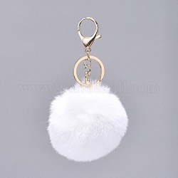 Pom Pom Ball Keychain, with Alloy Lobster Claw Clasps and Iron Key Ring, for Bag Decoration,  Keychain Gift and Phone Backpack , Light Gold, White, 138mm