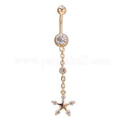 Piercing bijoux real 18k laiton plaqué or strass anneau nombril étoile ventre anneaux, cristal, 63x12mm, longueur de la barre : 3/8