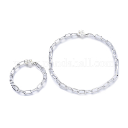 Bracelets et colliers en chaîne avec trombone en aluminium, ensembles de bijoux, avec fermoirs à bascule en alliage de fleurs, platine, 7-5/8 pouce (19.5 cm), 15.94 pouce (40.5 cm)