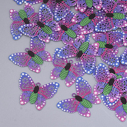 Pendentifs en laiton imprimés, embellissements en métal gravé, papillon, colorées, 15.5x19x0.3mm, Trou: 1mm