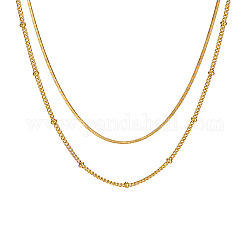 304 collar de doble capa de acero inoxidable, collar con cadenas de satélite y serpientes, dorado, 15.16 pulgada (38.5 cm)