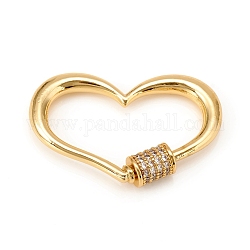 Colgante de cerradura de mosquetón, para hacer collares, con un claro zirconia cúbico, corazón, dorado, 21.5x33x3.5mm, tornillo: 7x5.5 mm