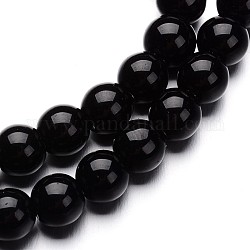 Glas runde Perle Stränge, Schwarz, 4 mm, Bohrung: 1 mm, ca. 75~80 Stk. / Strang, 11 Zoll