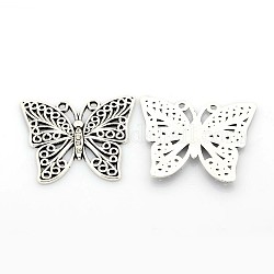 Antique Silver Plated Alloy Rhinestone Butterfly Pendants, Crystal, 33x39x3mm, Hole: 2mm