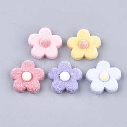 Flocky Resin Cabochons, Flower, Mixed Color, 16~16.5x16.5~17x4.5~5mm