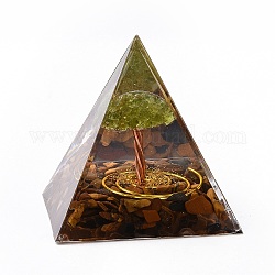 Decorazioni per la visualizzazione della casa della piramide di orgonite in resina, con chip di pietre preziose naturali, oro, 50x50x50mm