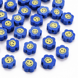 手作り樹脂粘土ビーズ  笑顔の花  ブルー  9~10x8~9x4~5mm  穴：1.4~1.6mm