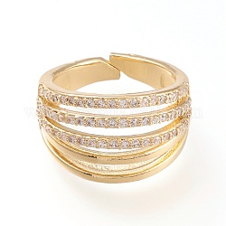 Adjustable Brass Micro Pave Clear Cubic Zirconia Cuff Rings, Open Rings, Long-Lasting Plated, Golden, US Size 6(16.5mm)