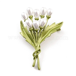 Spilla bouquet in lega con perla in resina, squisita spilla per ragazze donne, verde chiaro, 51.5x35.5x9.5mm, ago :0.8mm