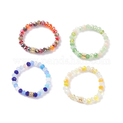 Glass Beaded Stretch Finger Ring with Cube for Women, Mixed Color, US Size 7 1/4(17.5mm)
