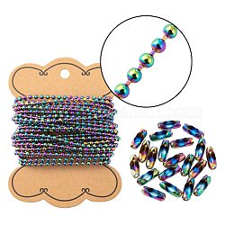Kits de fabrication de bijoux diy, y compris 5 m de placage ionique (ip) 304 chaînes à billes en acier inoxydable et 20 connecteurs de chaîne à billes, couleur arc en ciel, chaînes à billes: 3 mm