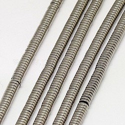 Electroplate Non-magnetic Synthetic Hematite Beads Strands, Heishi Beads, Flat Round/Disc, Grade A, Silver Plated, 2x1mm, Hole: 1mm, about 400pcs/strand, 16 inch