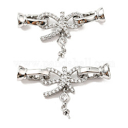 Brass Micro Pave Clear Cubic Zirconia Fold Over Clasps, Cadmium Free & Lead Free, Bowknot, Platinum, 35mm, Bowknot: 22x19.5x4mm, Pin: 0.7mm, Clasp: 12x5.5x6.5mm, Hole: 4.5mm