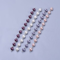 Chaînes de perles de verre teinté à la main, non soudée, avec épingle à oeil en fer, platine, couleur mixte, 39.37 pouce, 1 m / chapelet, 4strands / set