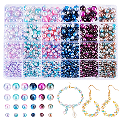 Pandahall elite regenbogen abs kunststoff nachahmung perlen perlen, Farbverlauf Meerjungfrau Perlen, Runde, Mischfarbe, 4~10x3.5~9 mm, Bohrung: 1.2~1.6 mm, 2010 Stück / Karton