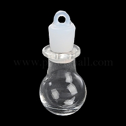 クリアガラスのウィッシングボトルペンダント  プラスチックシールプラグ付き  ラウンド  33x14mm  穴：2mm