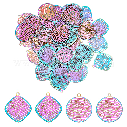 DICOSMETIC 60Pcs 2 Style 201 Stainless Steel Filigree Pendants, Etched Metal Embellishments, Rainbow Color, 22x20x0.3mm, Hole: 1mm and 22.5x20x0.4mm, Hole: 1.5mm, 30pcs/style