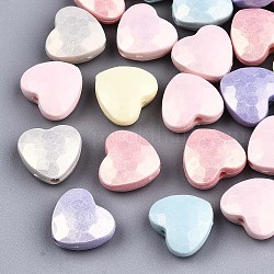Spray Painted Acrylic Beads, Rubberized Style, Faceted, Heart, Mixed Color, 10.5x11.5x5mm, Hole: 1.5mm, about 1350pcs/500g