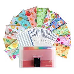 Многоразовые пластиковые бюджетные конверты для экономии денежных средств, с бюджетными ведомостями, наклейки с этикетками и кошелек-органайзер, разноцветные, фрукты шаблон, 80x155x0.1 мм