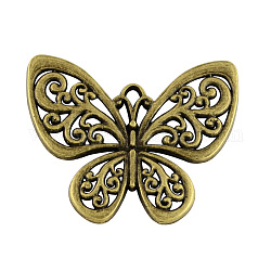 De style tibétain pendentifs alliage filigrane de papillon, Sans cadmium & sans nickel & sans plomb, bronze antique, 49x56x3mm, Trou: 4x3mm