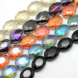 Faceted Electroplate Crystal Glass Oval Beads Strands, Mixed Color, 16x12x7mm, Hole: 1mm, about 50pcs/strand, 25.1 inch