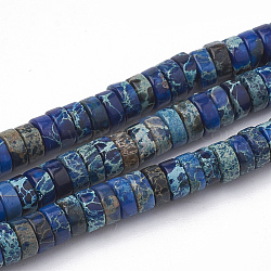 Fili di perle di diaspro imperiale sintetico, perline Heishi, Rotondo piatto / disco, blu, 4~5x2~2.5mm, Foro: 0.5 mm, circa 173pcs/filo, 15.5 pollice